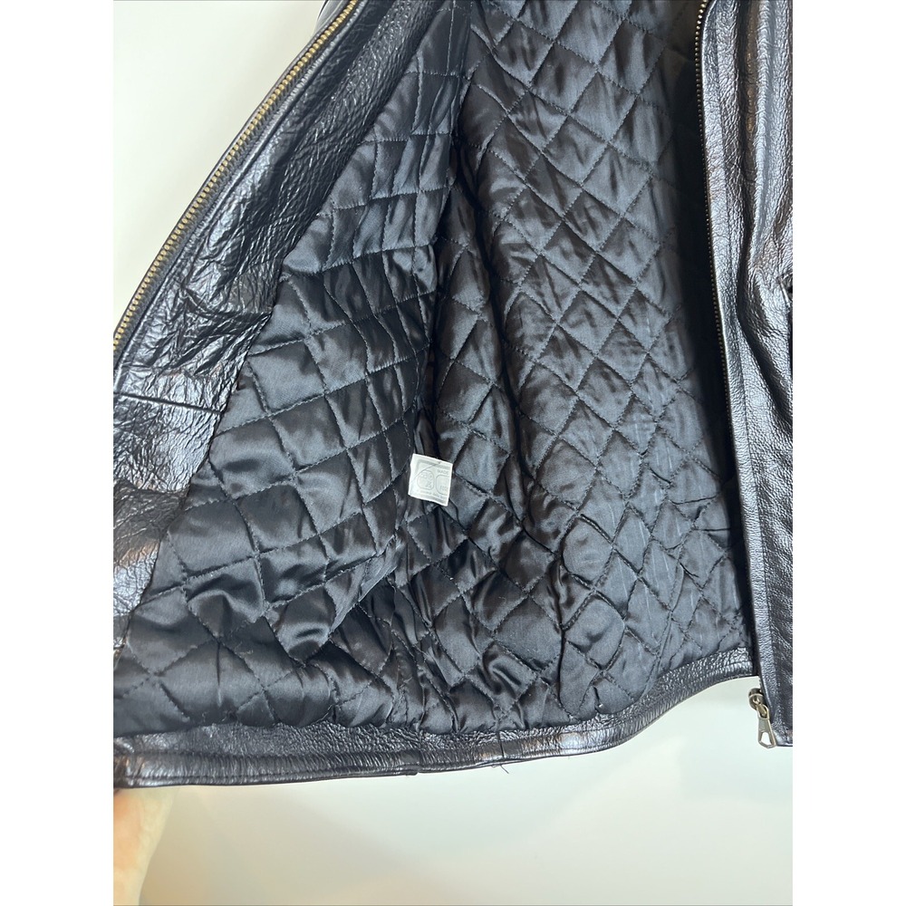 Vera Pelle Italian Della Legge 883 Black Leather Bomber Jacket Coat Mens Size 46 - Picture 10 of 16
